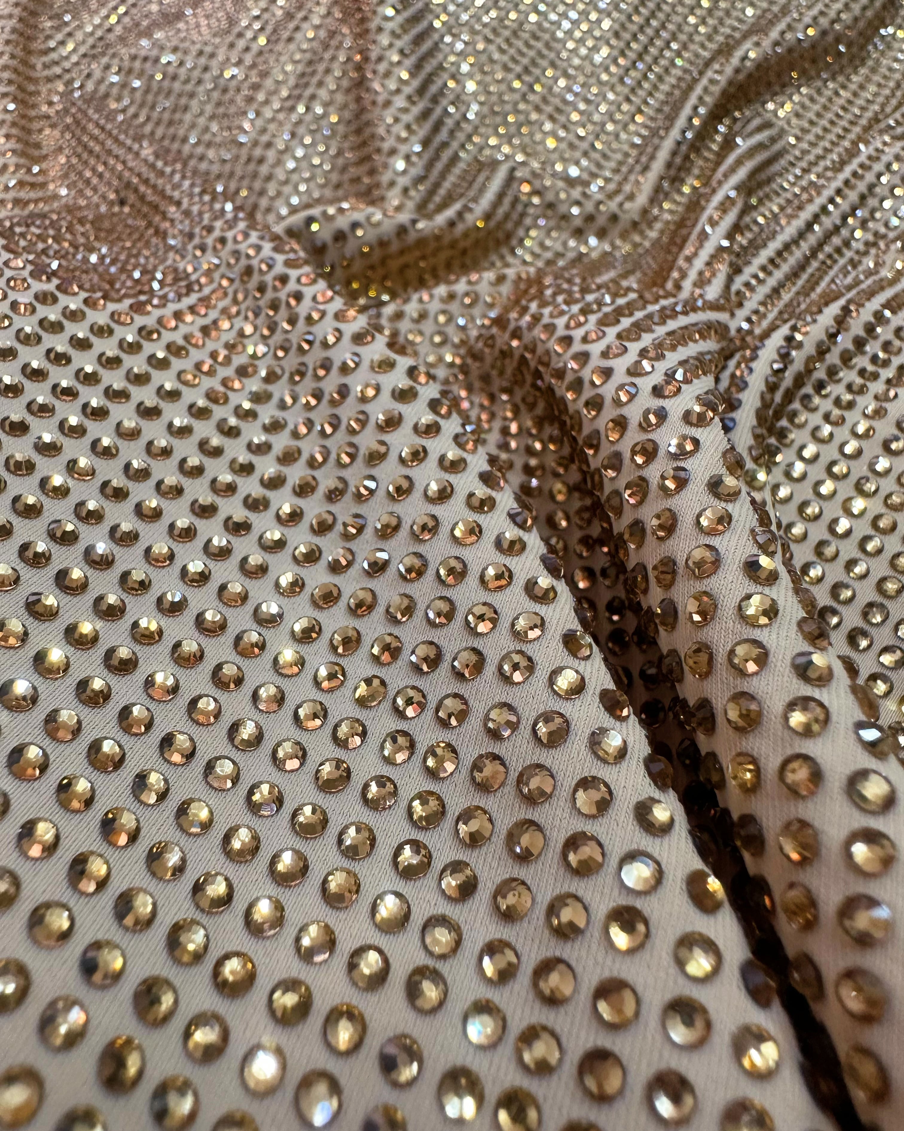 LT Topaz Swarovski Crystal Stretchable Rhinestone Embellished Luxury Lycra Fabric for Haute Couture Fashion Designer