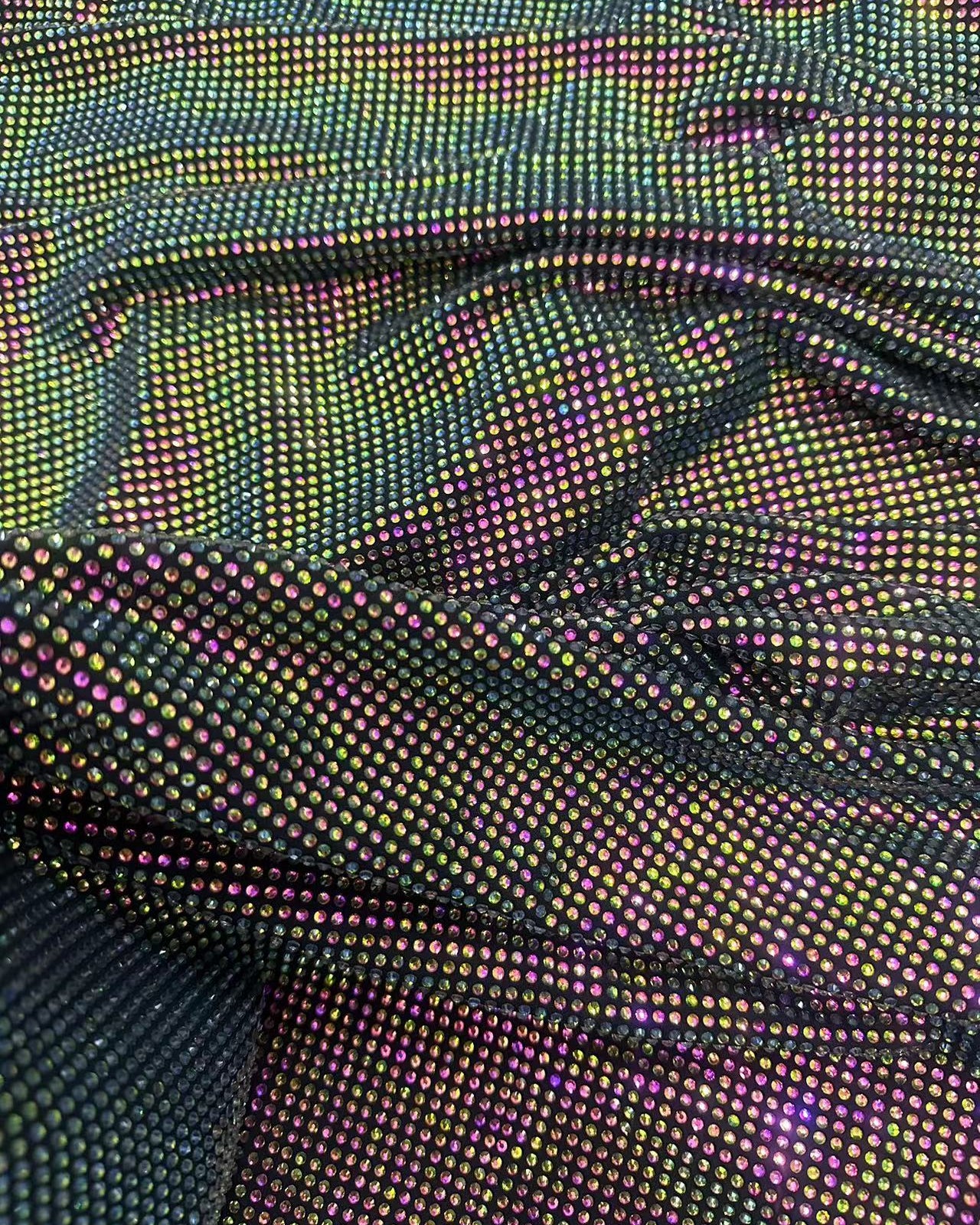 Swarovski Rainbow Colorful Crystal in Black Stretchable Fabric for dresses