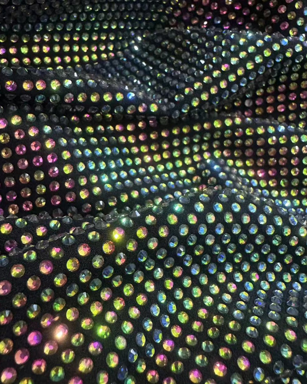 Swarovski Rainbow Colorful Crystal in Black Stretchable Fabric for dresses