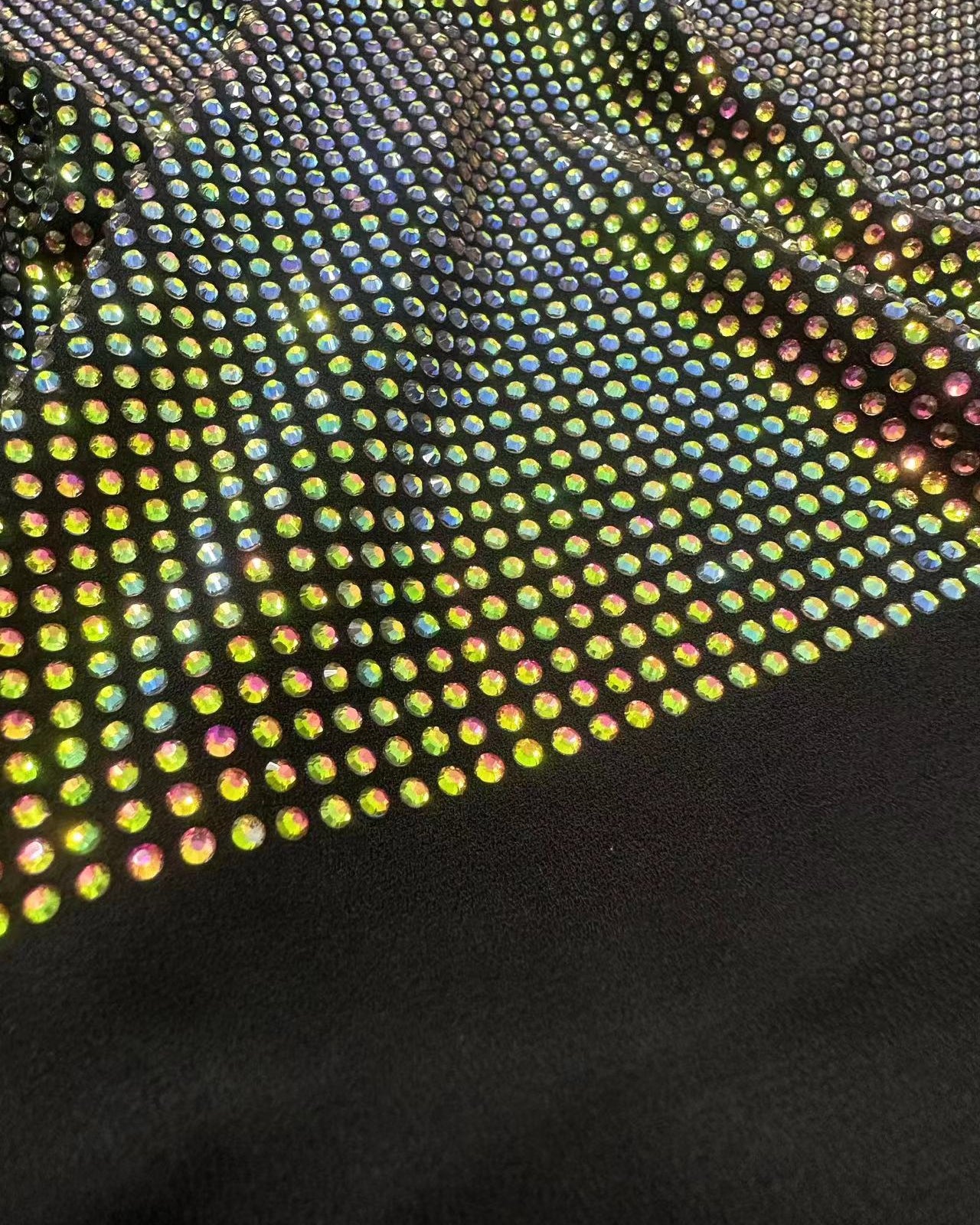 Swarovski Rainbow Colorful Crystal in Black Stretchable Fabric for dresses