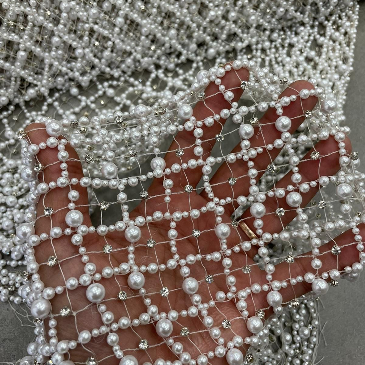 Pearl Hand Beaded Fabric