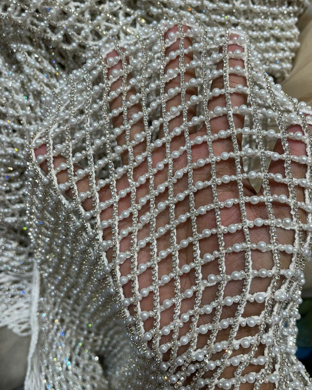 Black Pearl and Crystal Beading - Atelier Rioux Fabric Store