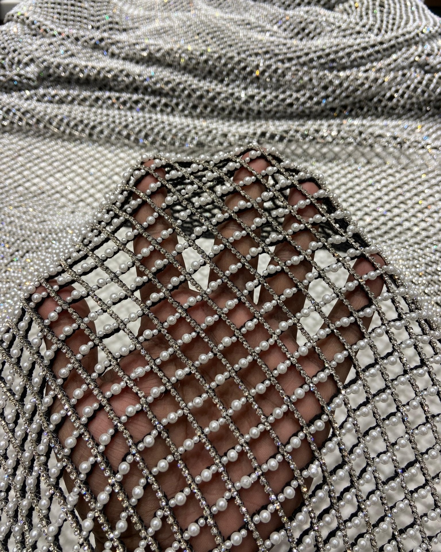 Black Pearl and Crystal Beading - Atelier Rioux Fabric Store