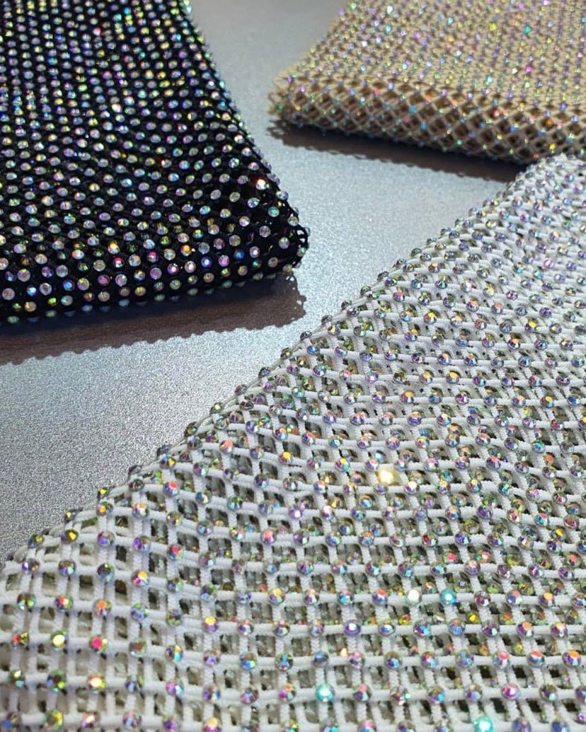 Crystal Fishnet | Crystal AB in Black Fishnet - Atelier Rioux Fabric Store