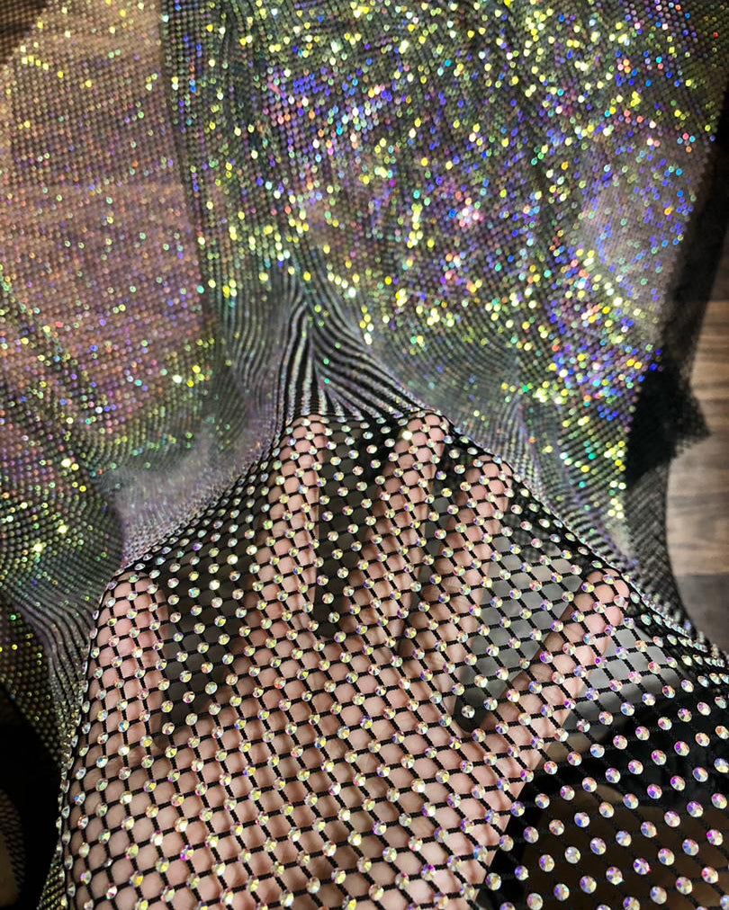 Crystal Fishnet | Crystal AB in Black Fishnet - Atelier Rioux Fabric Store