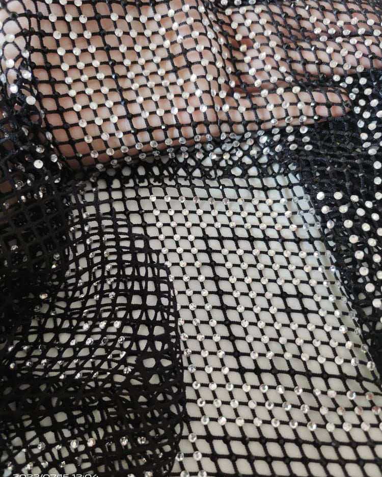 crystal rhinestone fishnet stretchable swarovski fabric