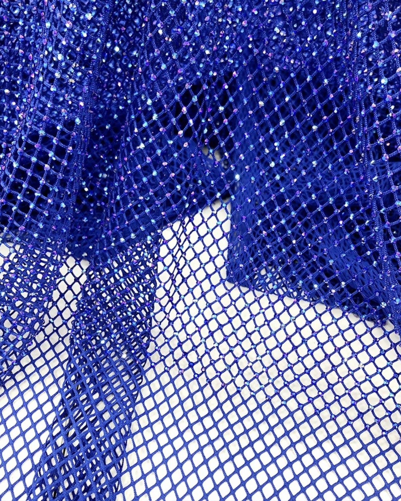 blue sapphire ab crystal fishnet stretchable fabric for clothes