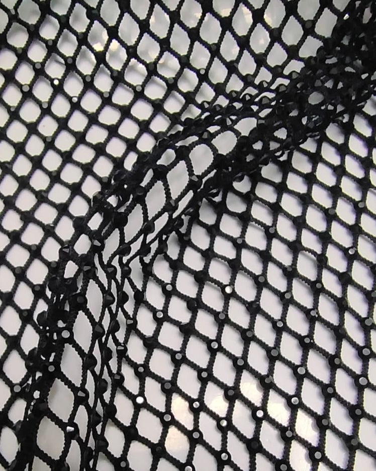 jet black crystal mesh chainmail fabric