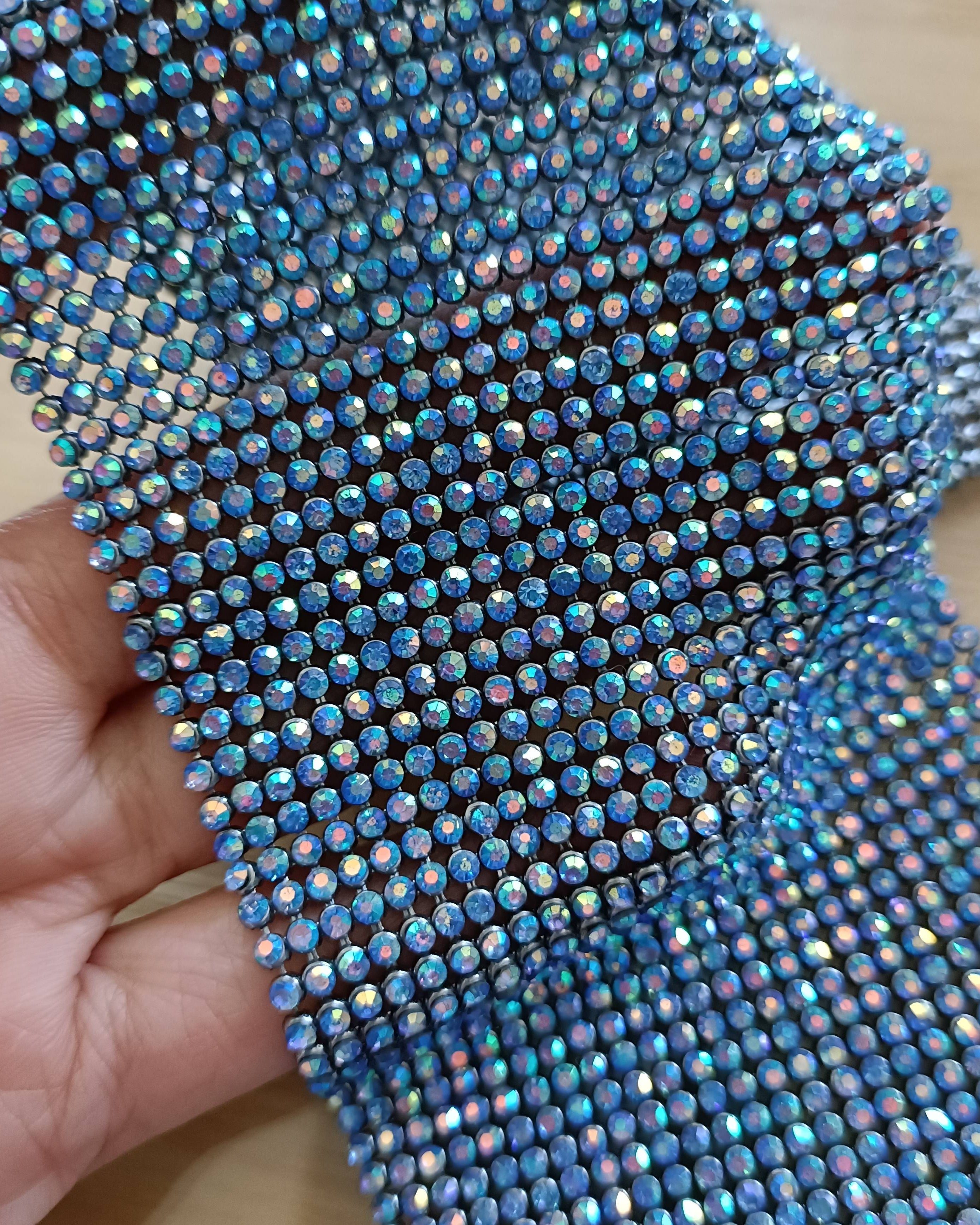 blue sapphire ab crystal mesh swarovski chainmail fabric