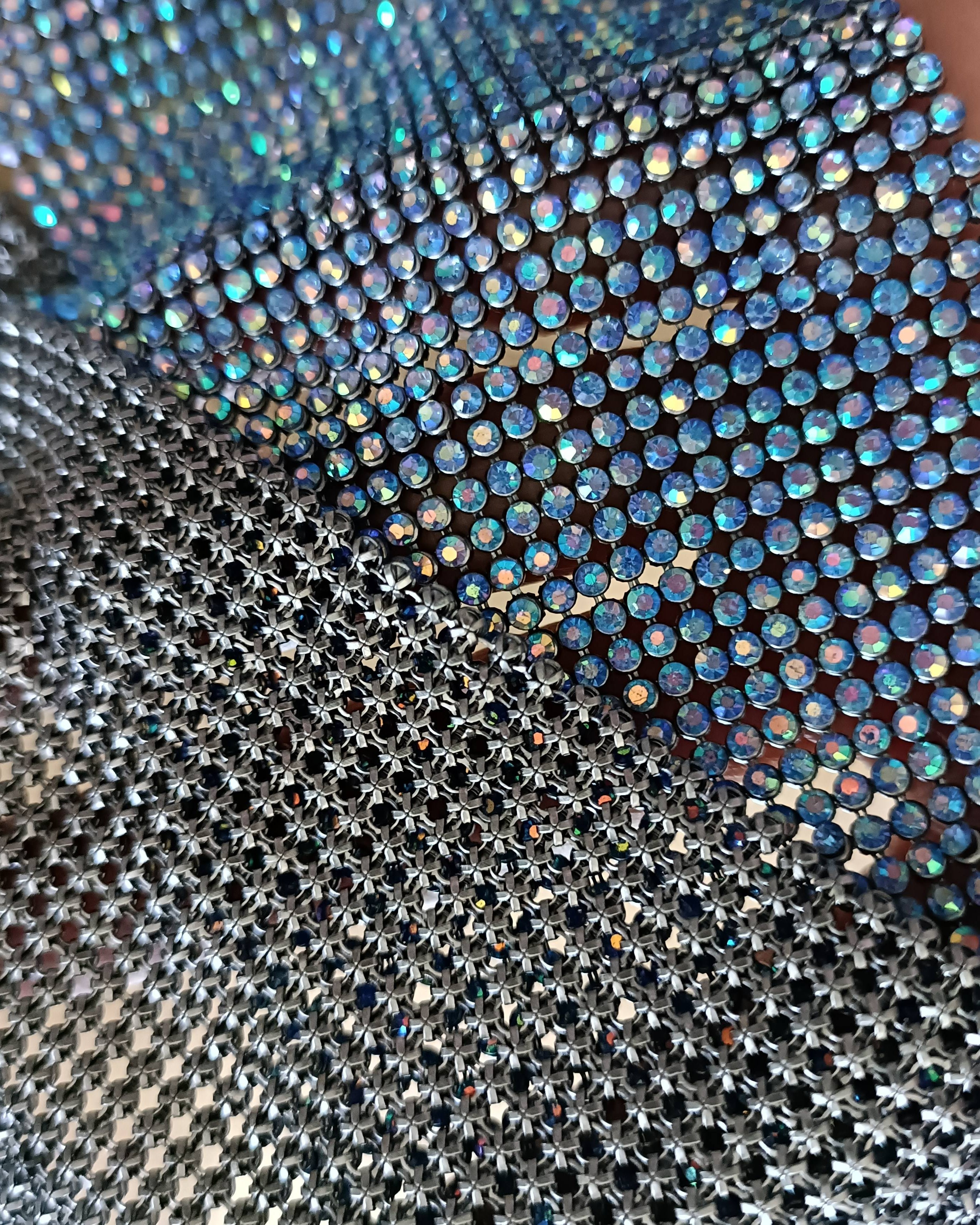 blue sapphire ab crystal mesh swarovski chainmail fabric