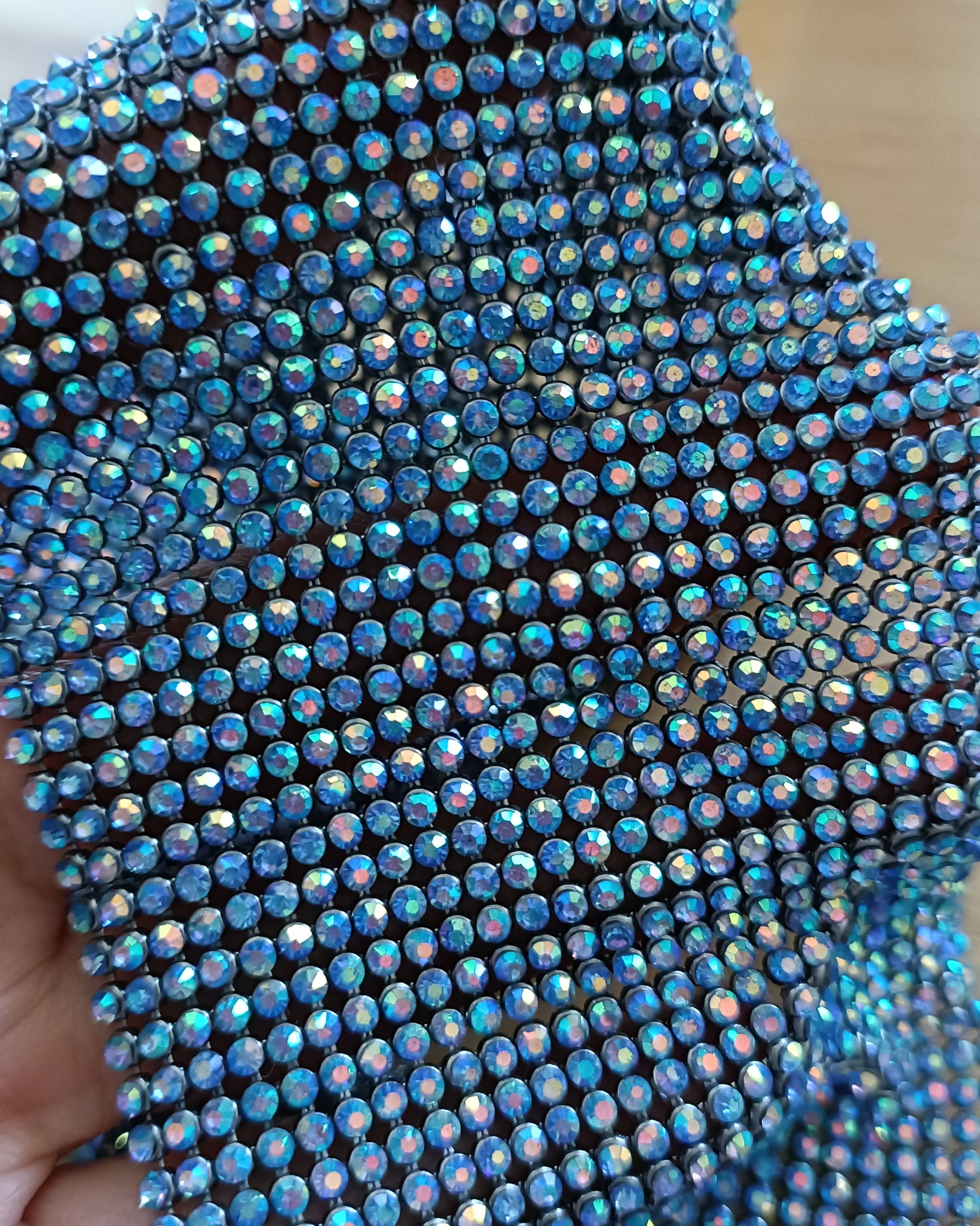 blue sapphire ab crystal mesh swarovski chainmail fabric