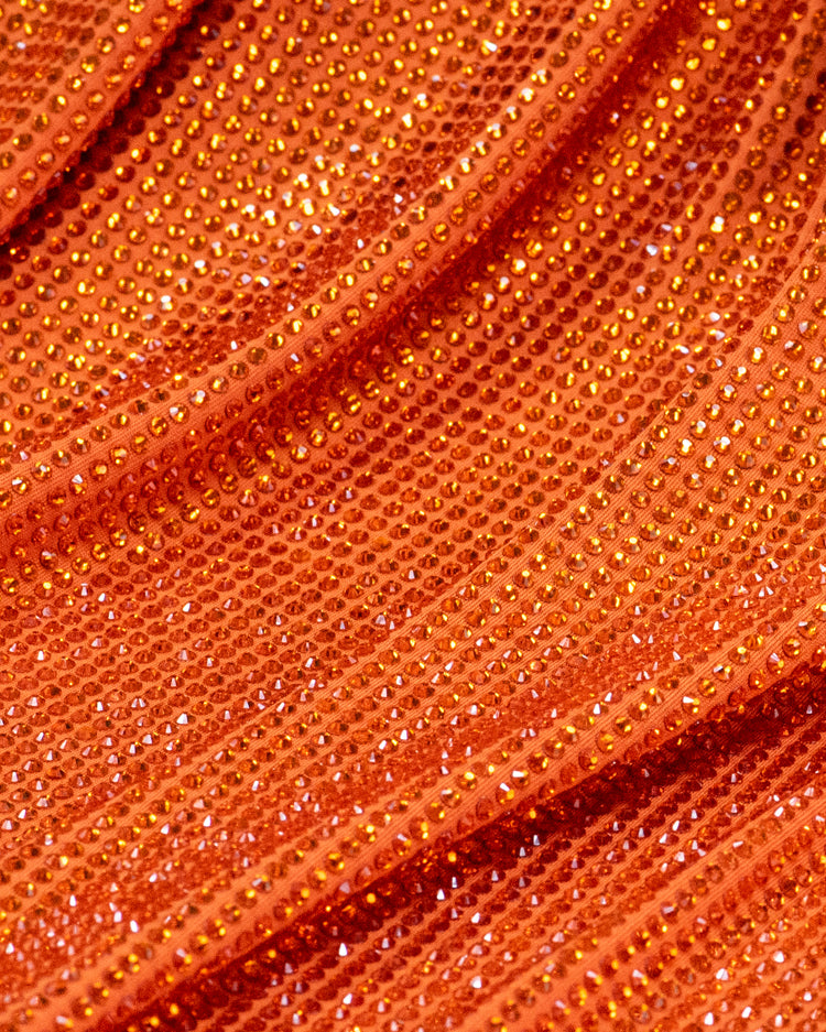 orange swarovski crystal rhinestone stretchable lycra luxury bling fabric