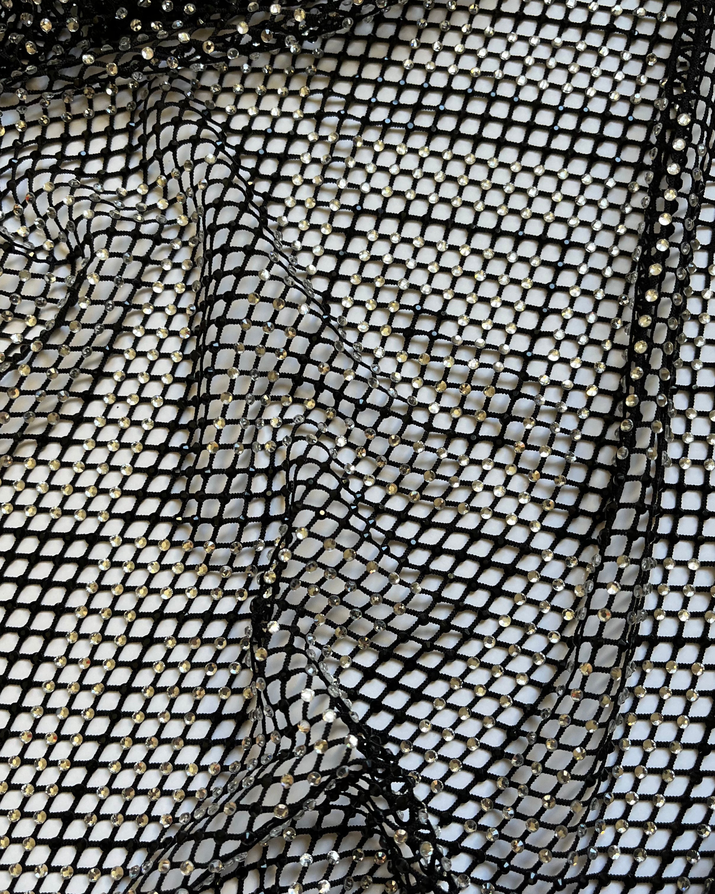 crystal rhinestone fishnet stretchable swarovski fabric