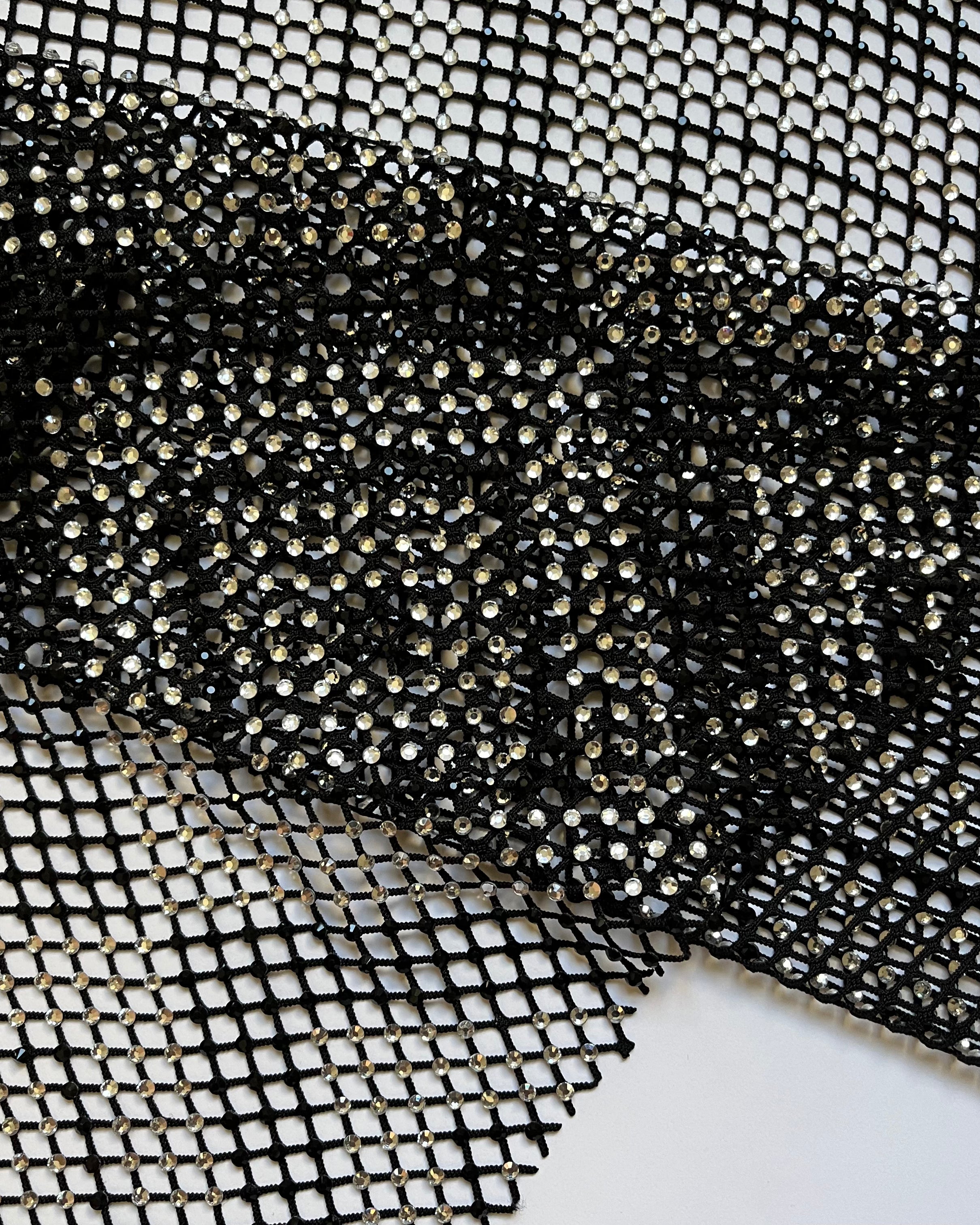 crystal rhinestone fishnet stretchable swarovski fabric
