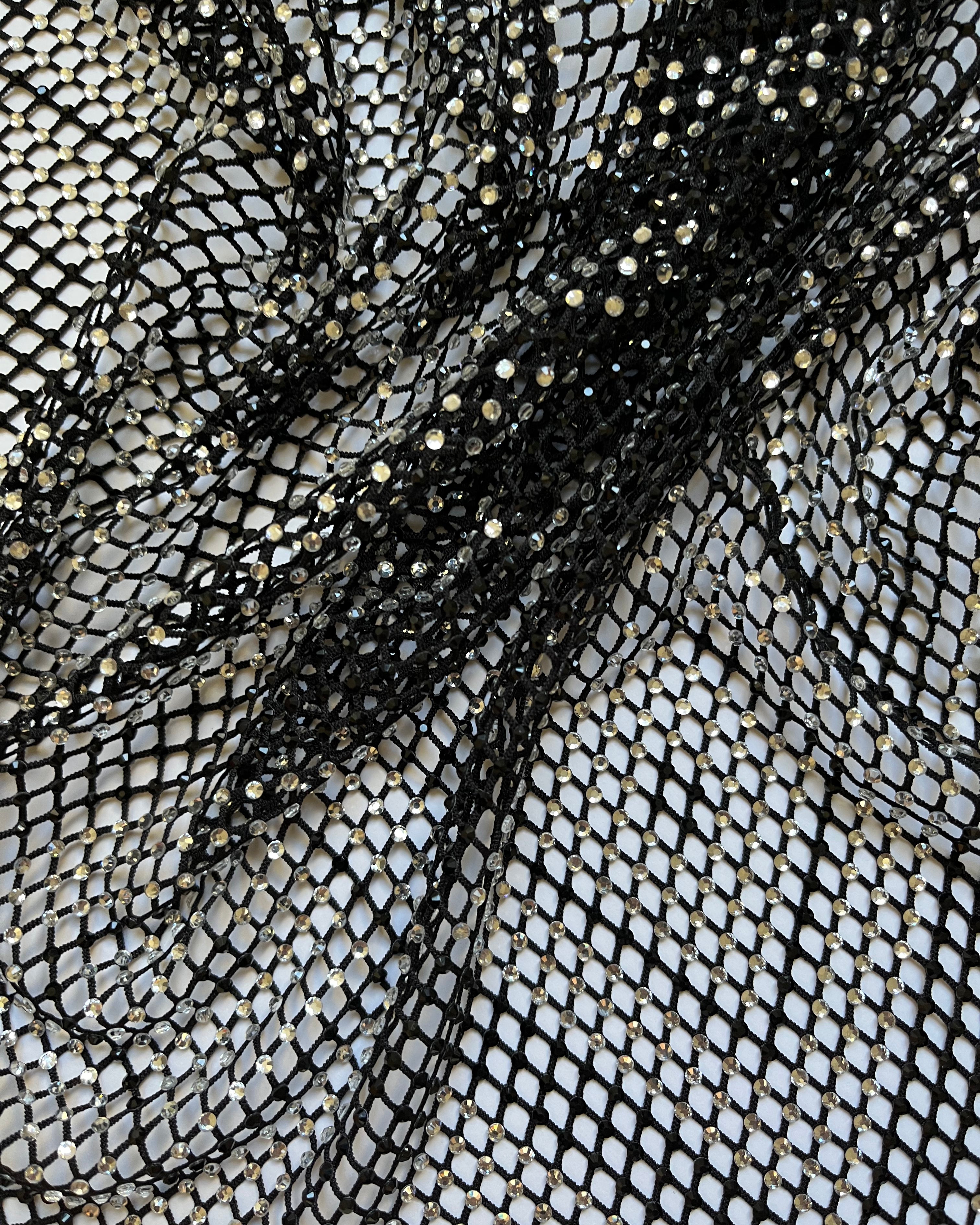 crystal rhinestone fishnet stretchable swarovski fabric