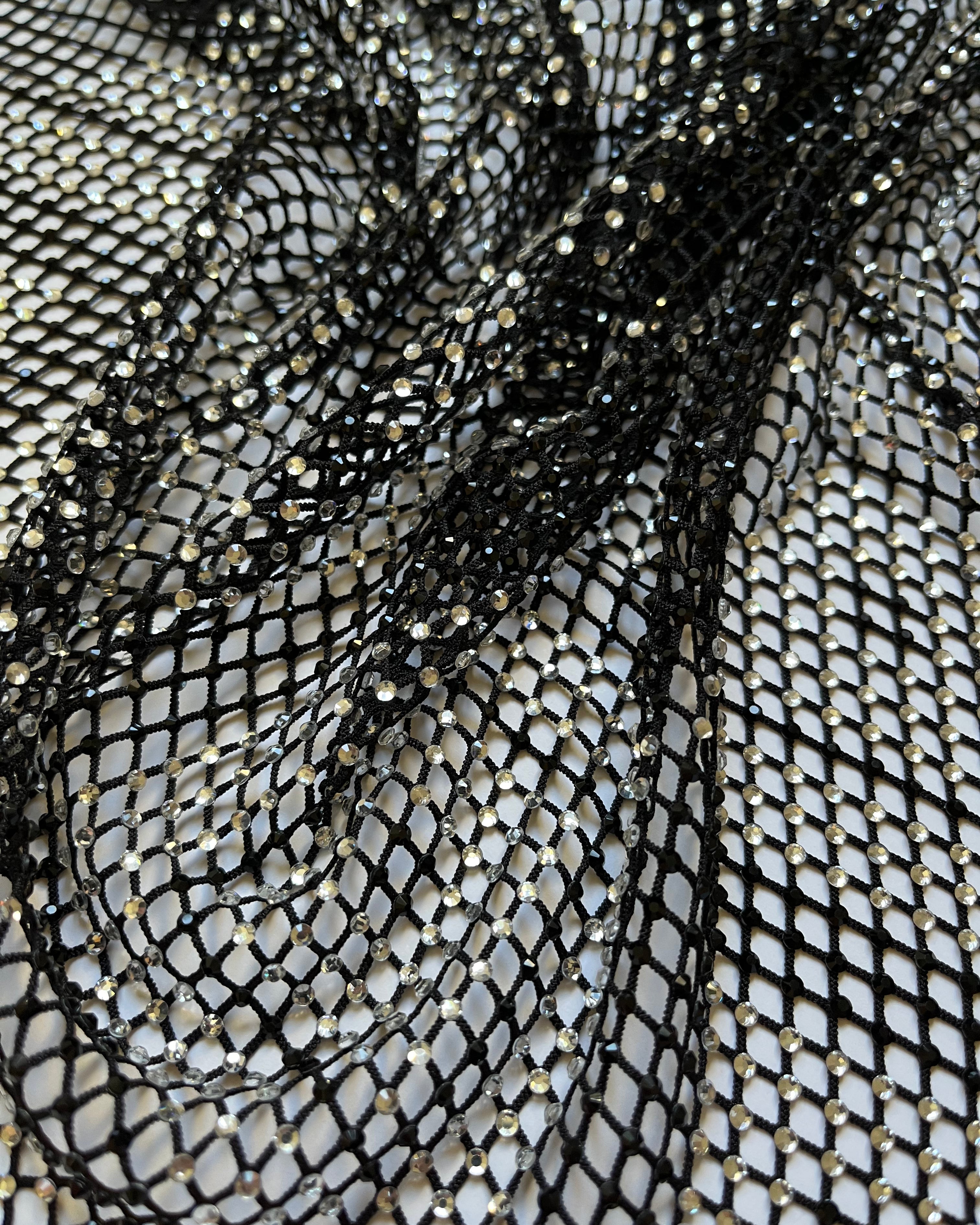 crystal rhinestone fishnet stretchable swarovski fabric
