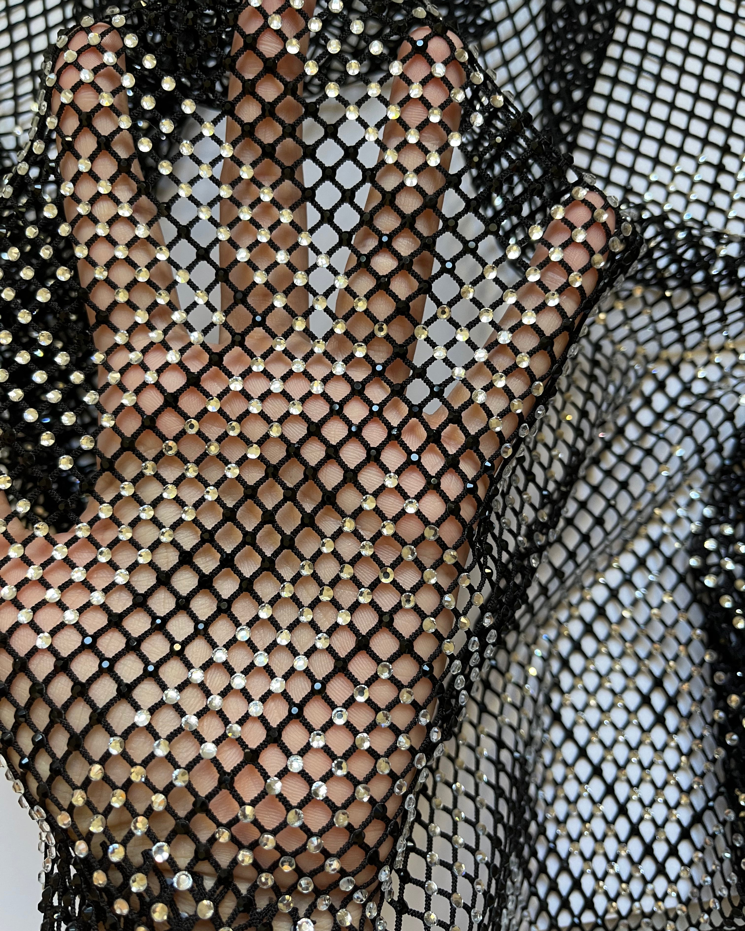crystal rhinestone fishnet stretchable swarovski fabric