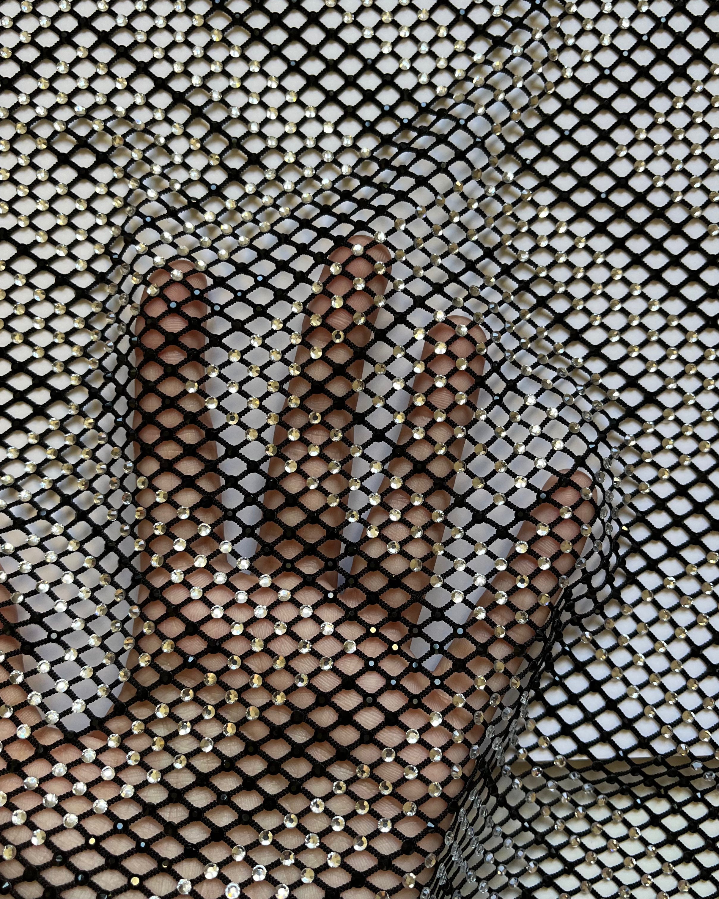 crystal rhinestone fishnet stretchable swarovski fabric