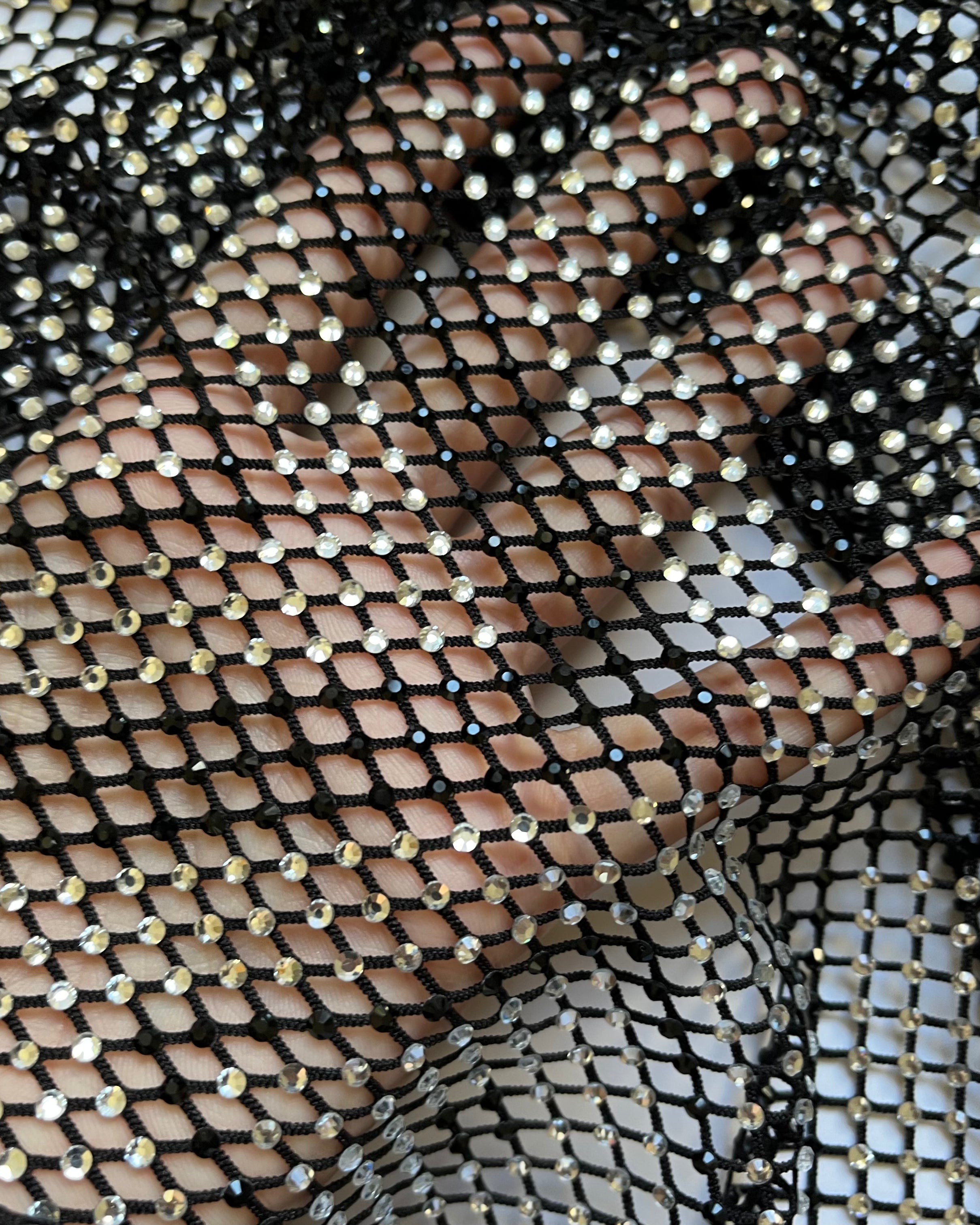 crystal rhinestone fishnet stretchable swarovski fabric