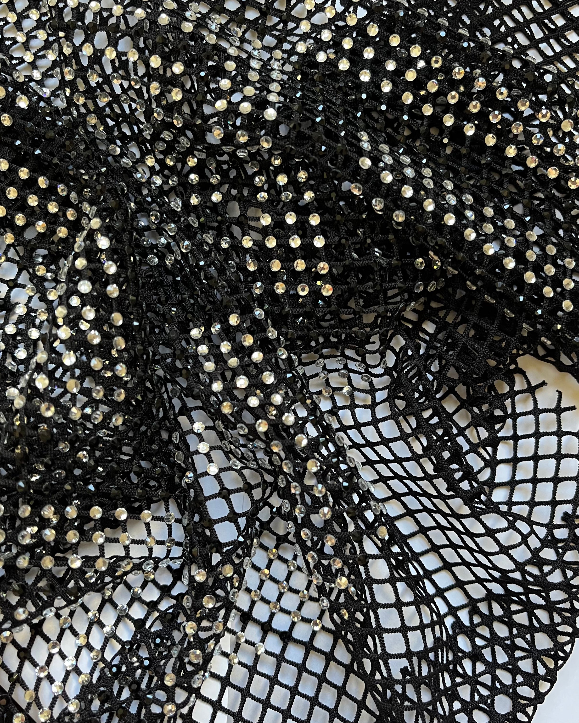 crystal rhinestone fishnet stretchable swarovski fabric