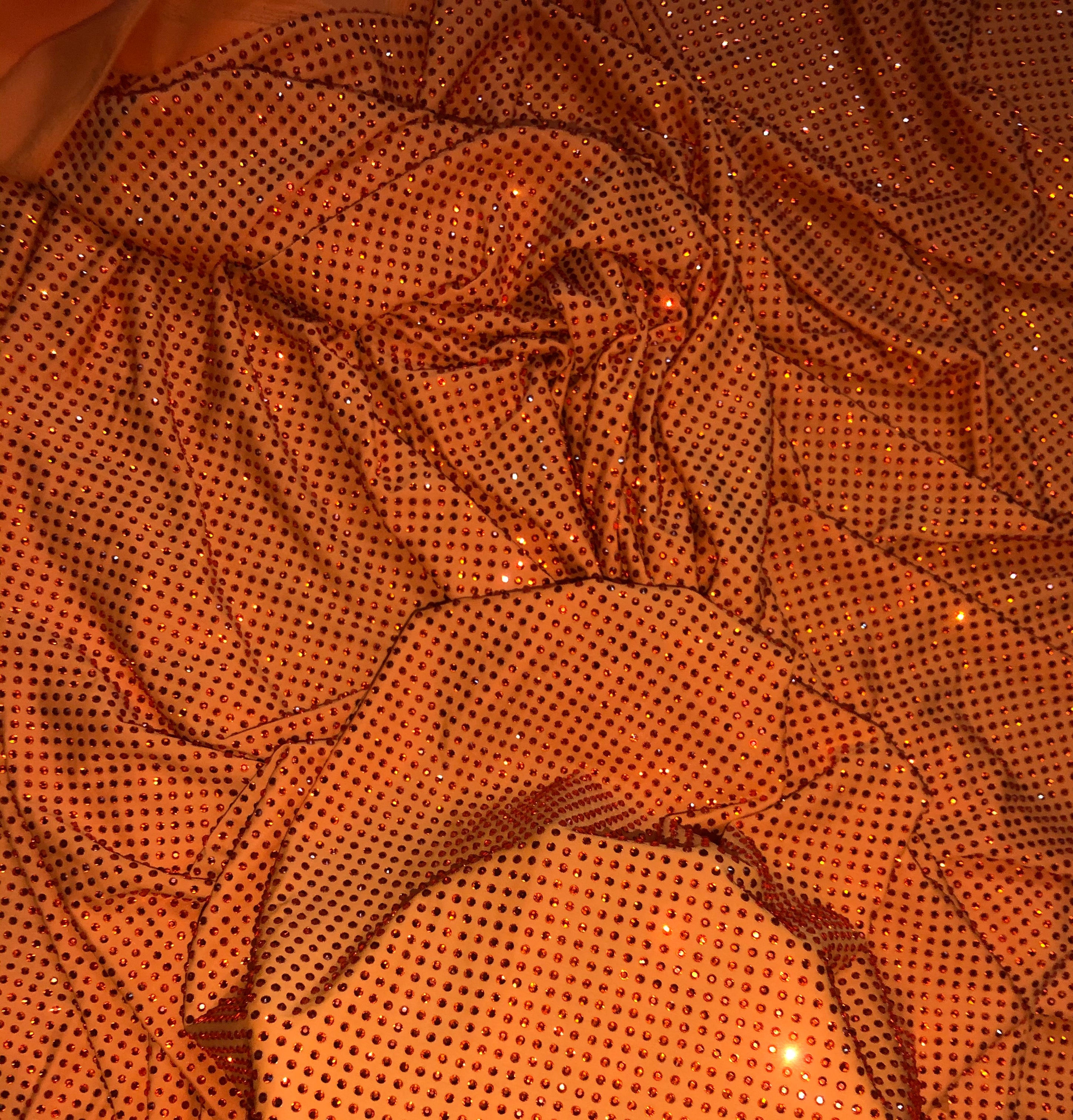 orange swarovski crystal rhinestone stretchable lycra luxury bling fabric