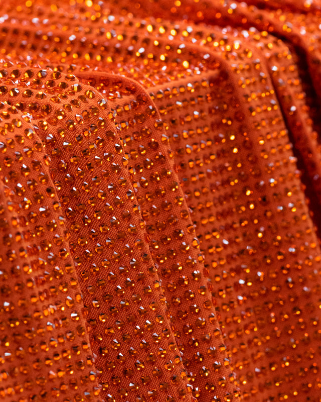 orange swarovski crystal rhinestone stretchable lycra luxury bling fabric