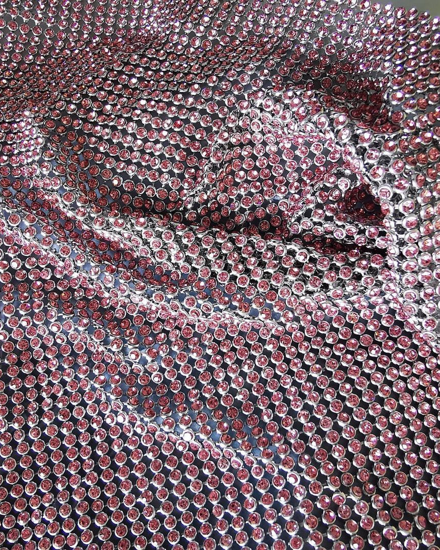 light rose crystal mesh swarovski fabric