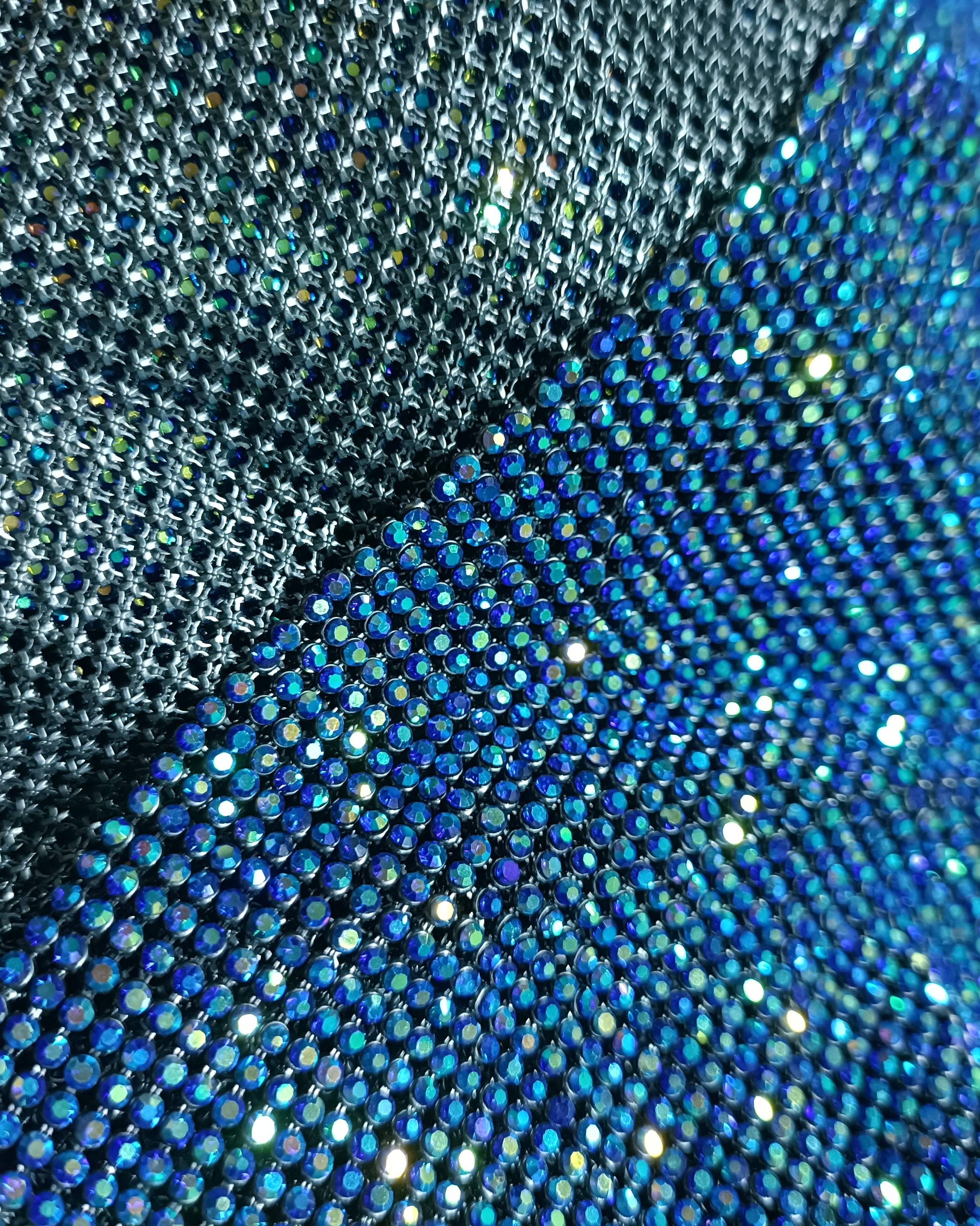 sapphire AB blue crystal mesh fabric