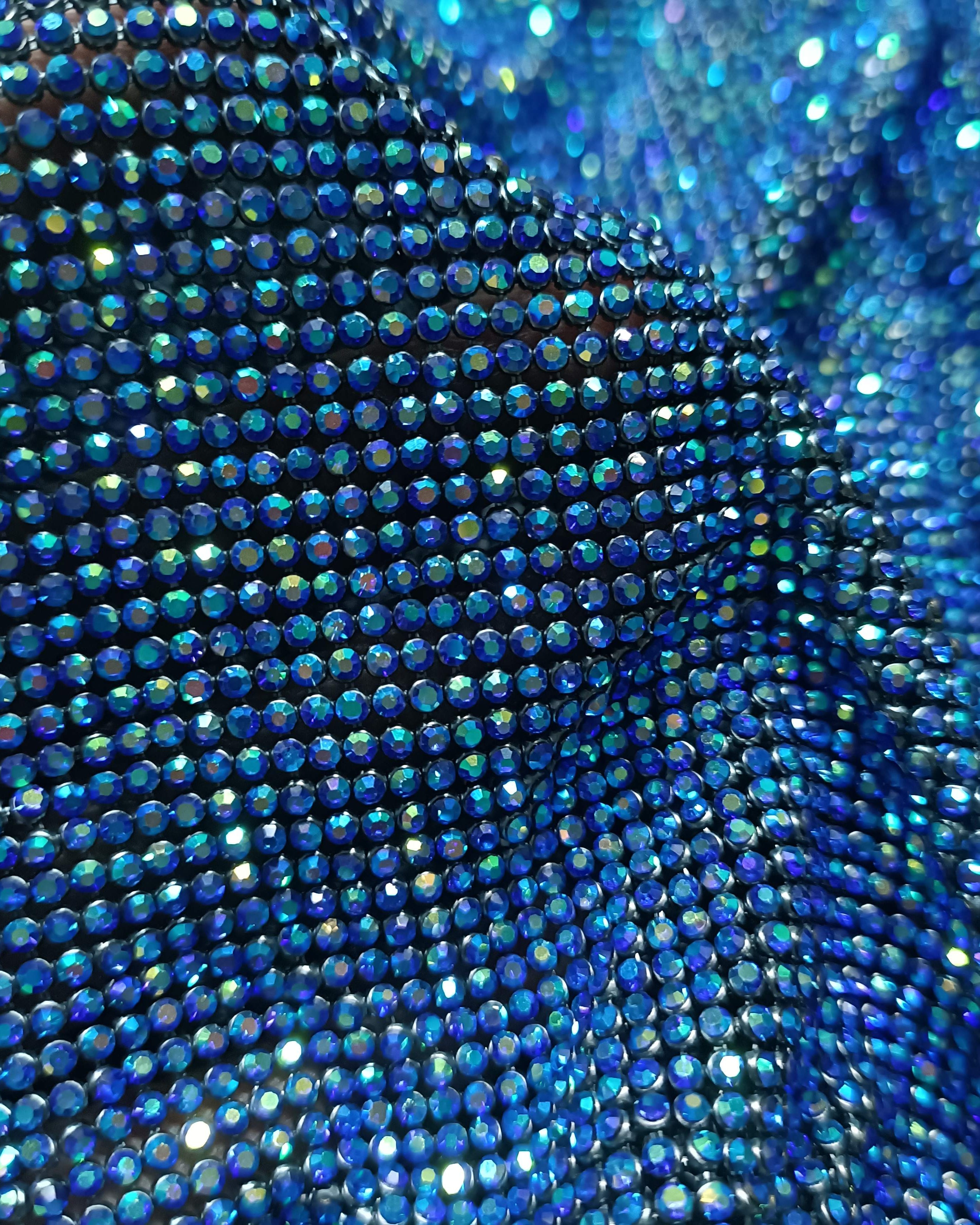 sapphire AB blue crystal mesh fabric