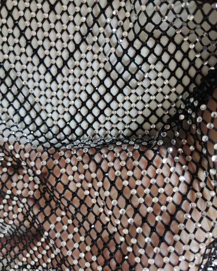 crystal rhinestone fishnet stretchable swarovski fabric