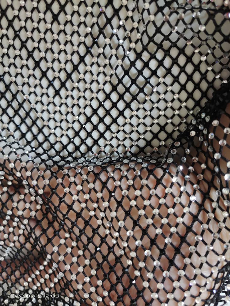 crystal rhinestone fishnet stretchable swarovski fabric