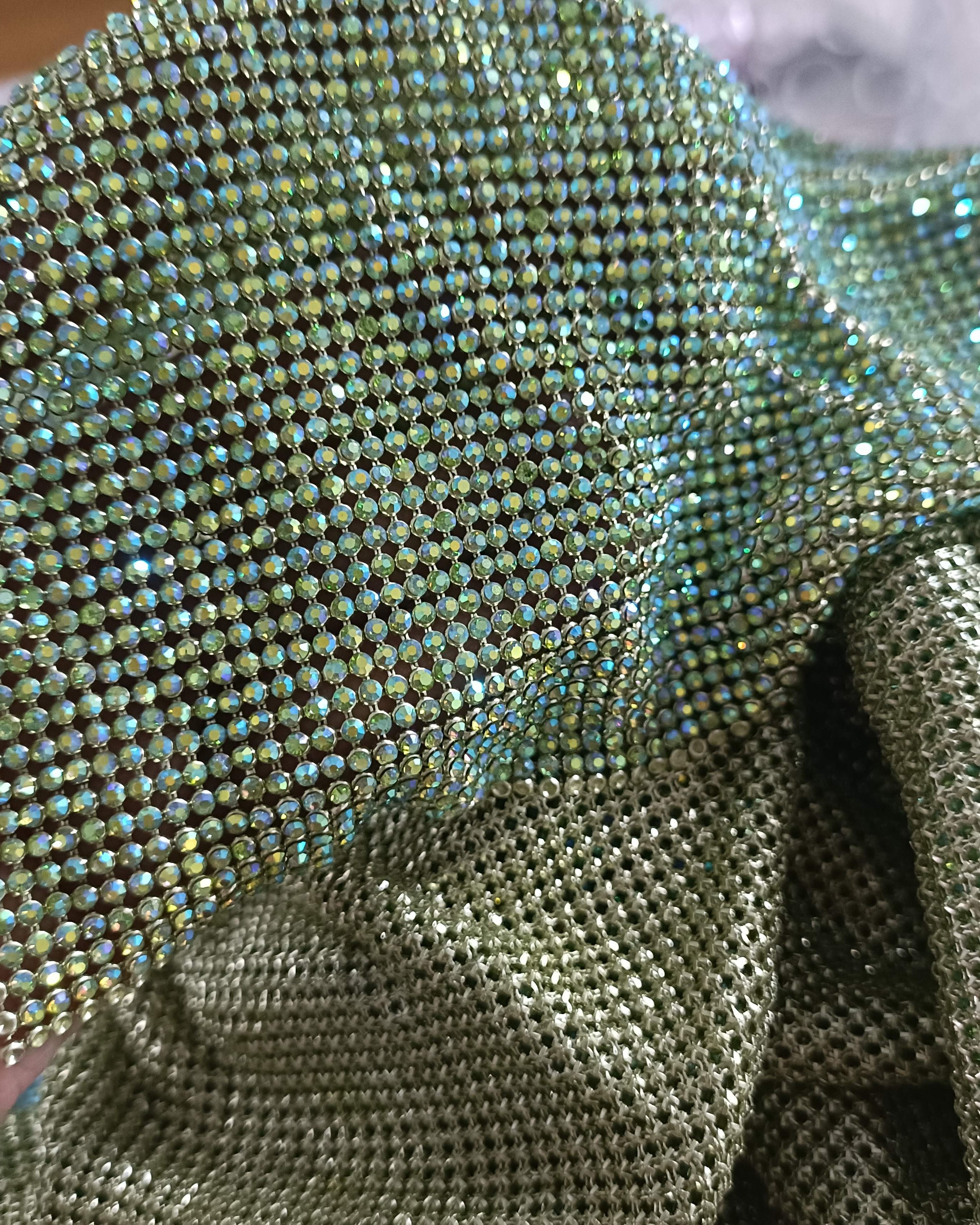 peridot ab crystal mesh fabric