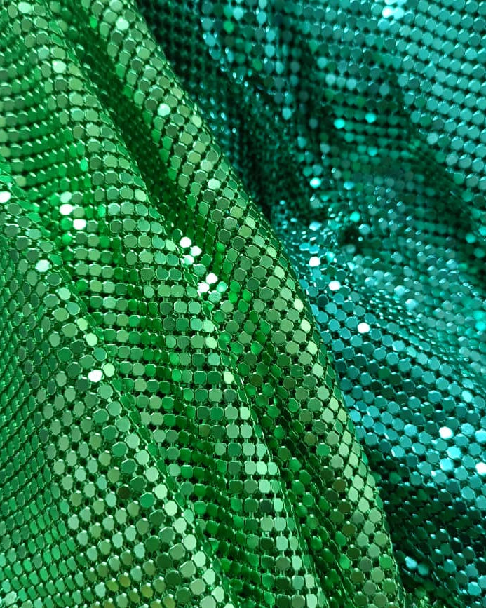 green metal mesh chainmail fabric
