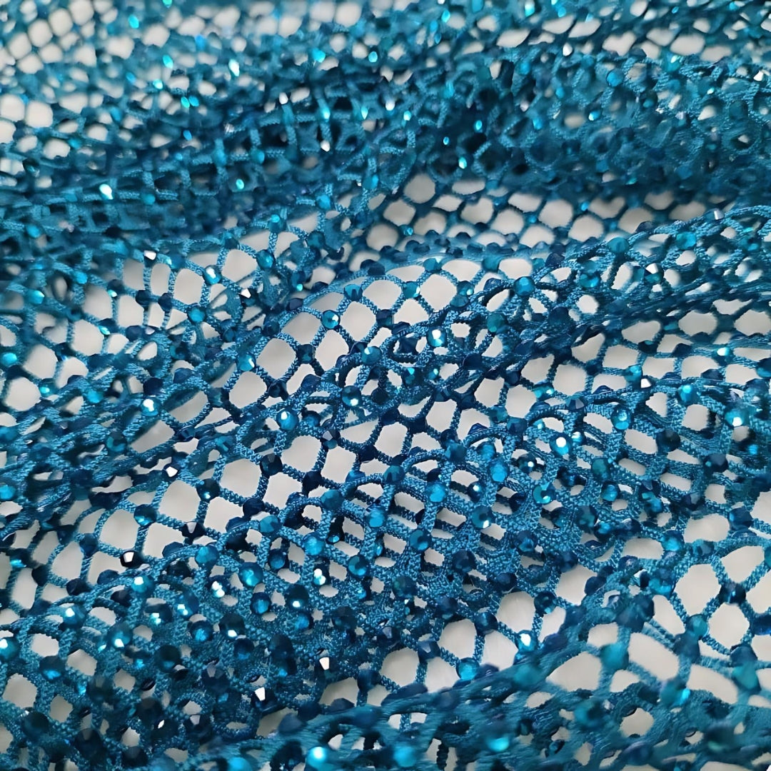 Peacock Blue Crystal in Blue Fishnet