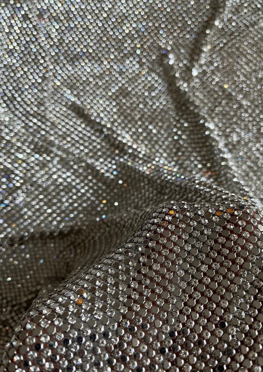 Brass Metal Crystal Mesh | Platinum & Crystal – Atelier Rioux Fabric Store