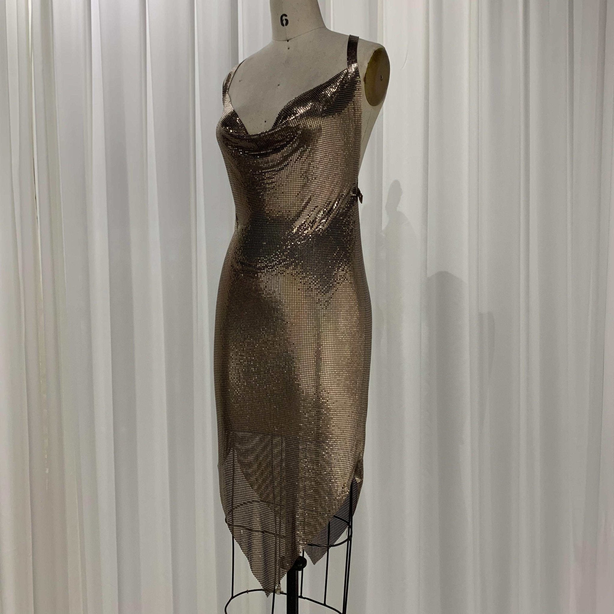 Bronze Metal Mesh Midi Party Dress Atelier Rioux Fabric Store