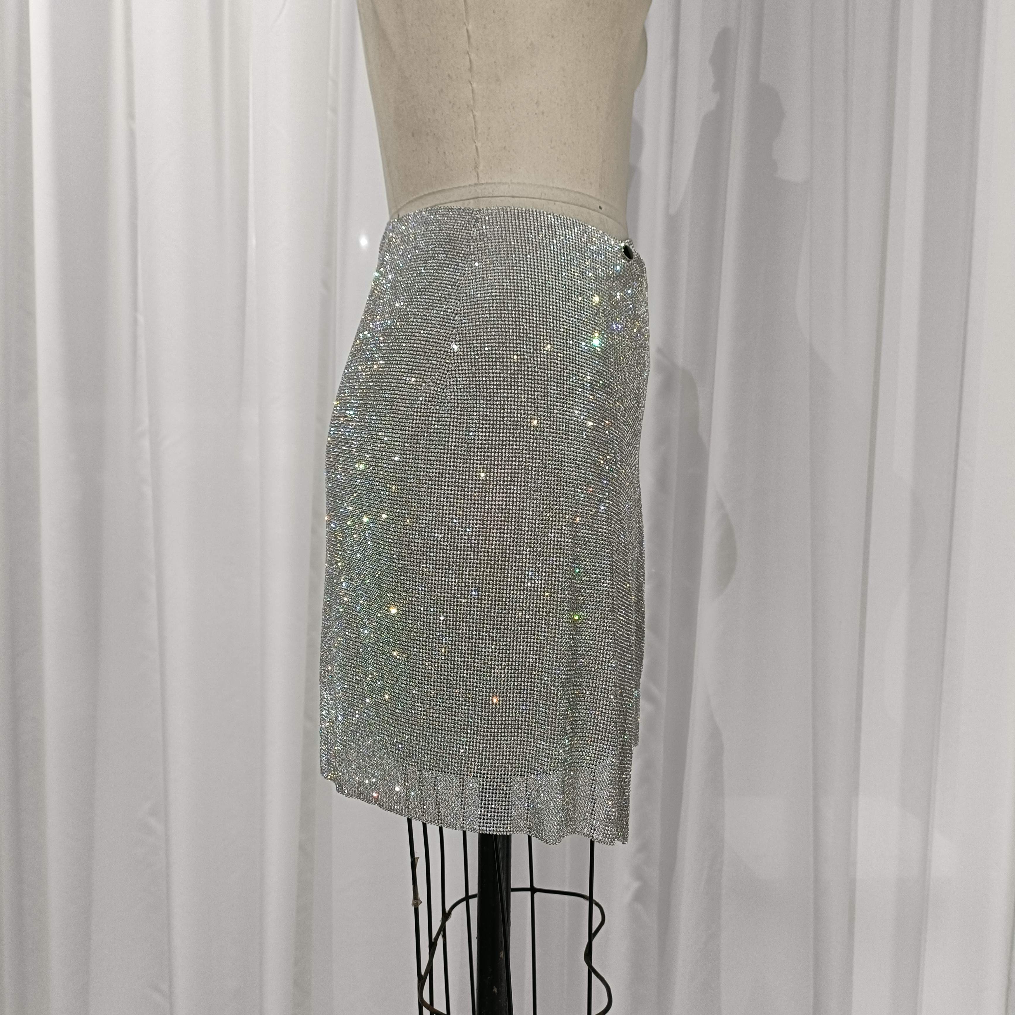 Asymmetric Silver Crystal Mesh Short Skirt – atelierioux