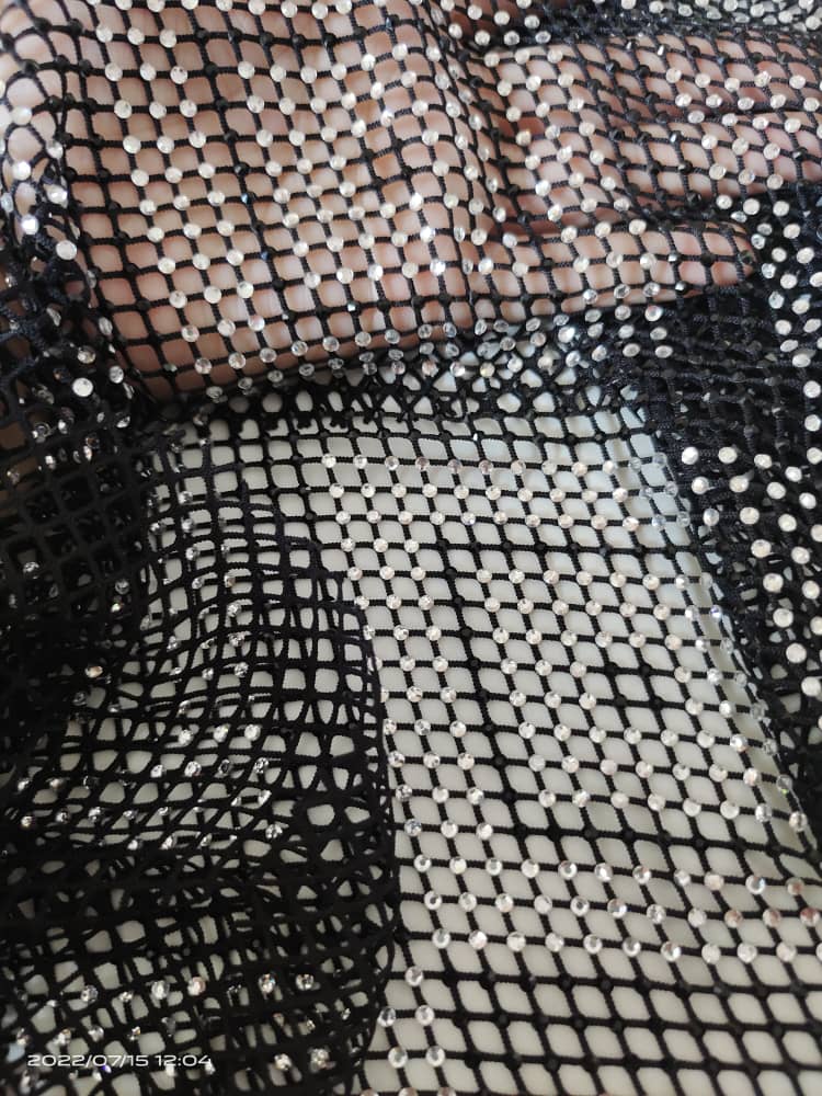 crystal rhinestone fishnet stretchable swarovski fabric