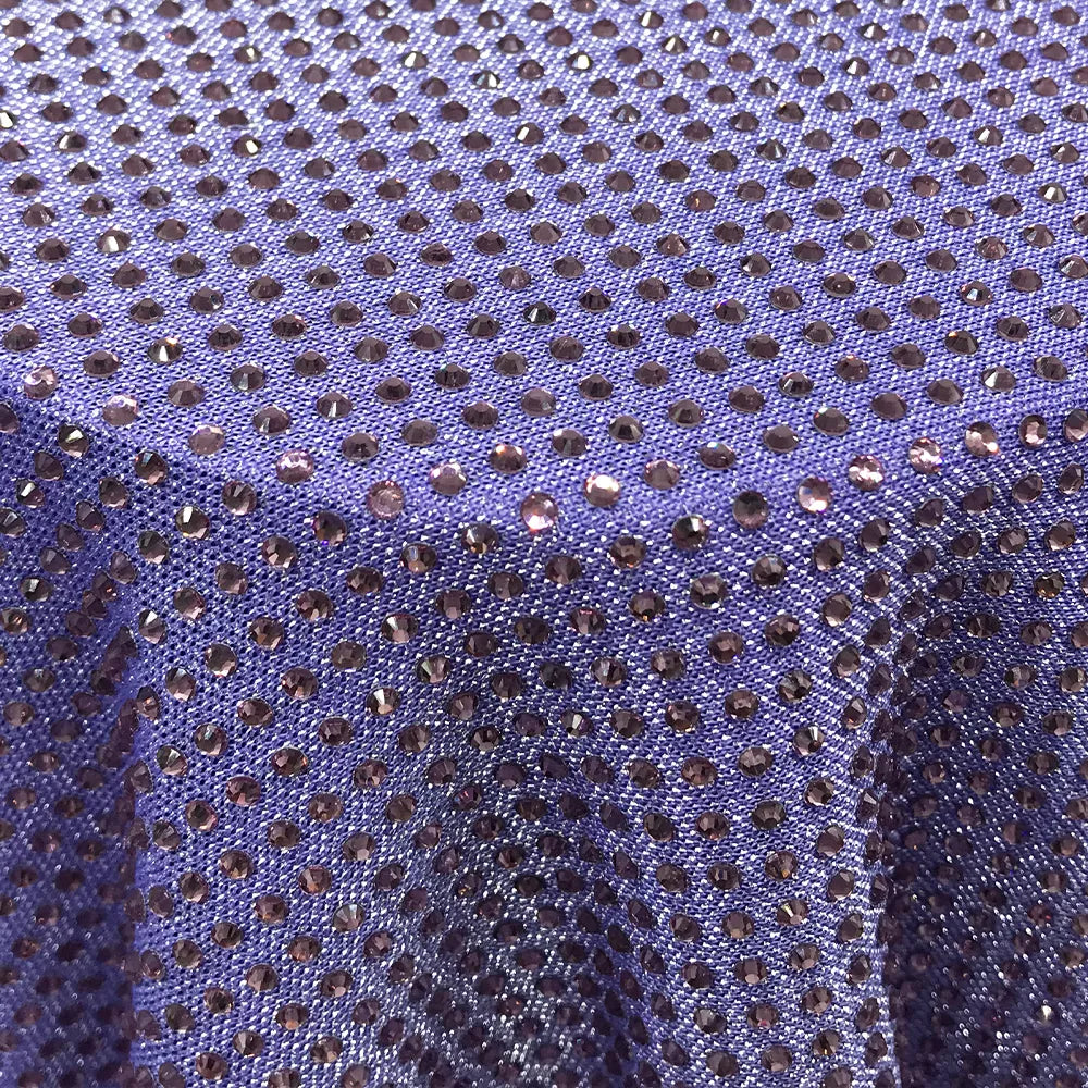 lilac crystal in stretchable lurex violet fabric