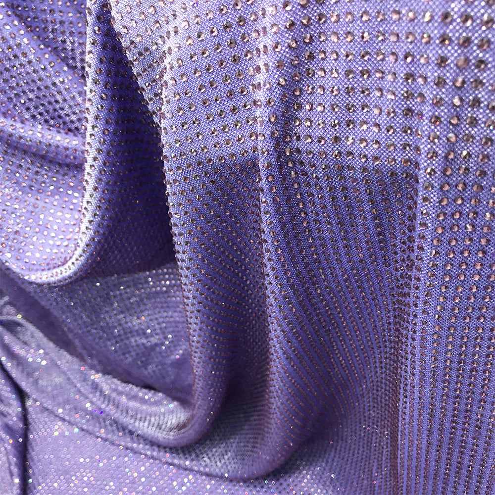 lilac crystal in stretchable lurex violet fabric