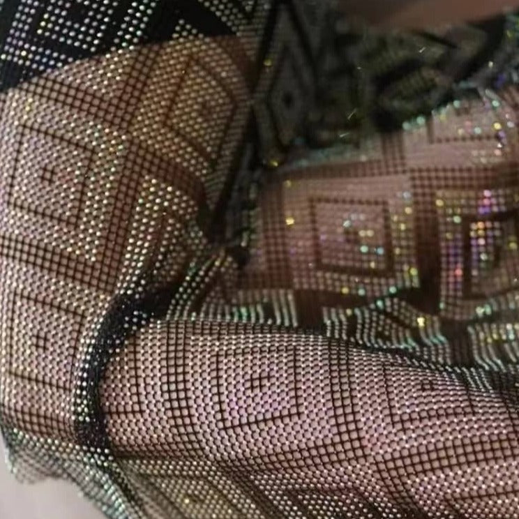 crystal rhinestone fishnet stretchable swarovski fabric