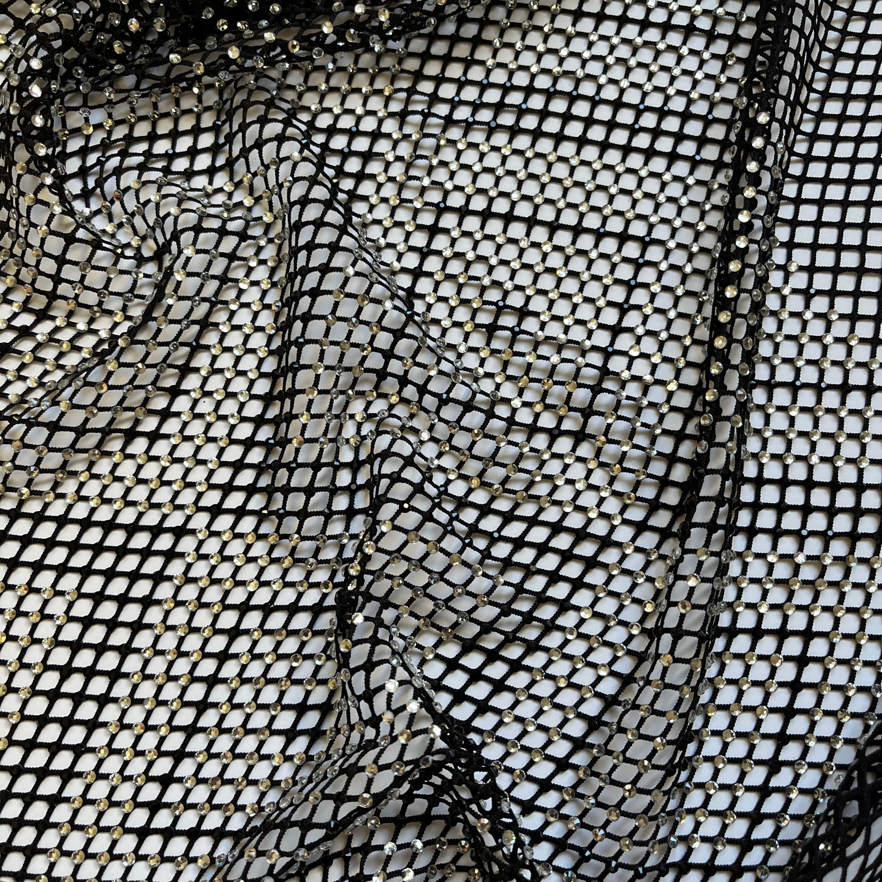 crystal rhinestone fishnet stretchable swarovski fabric