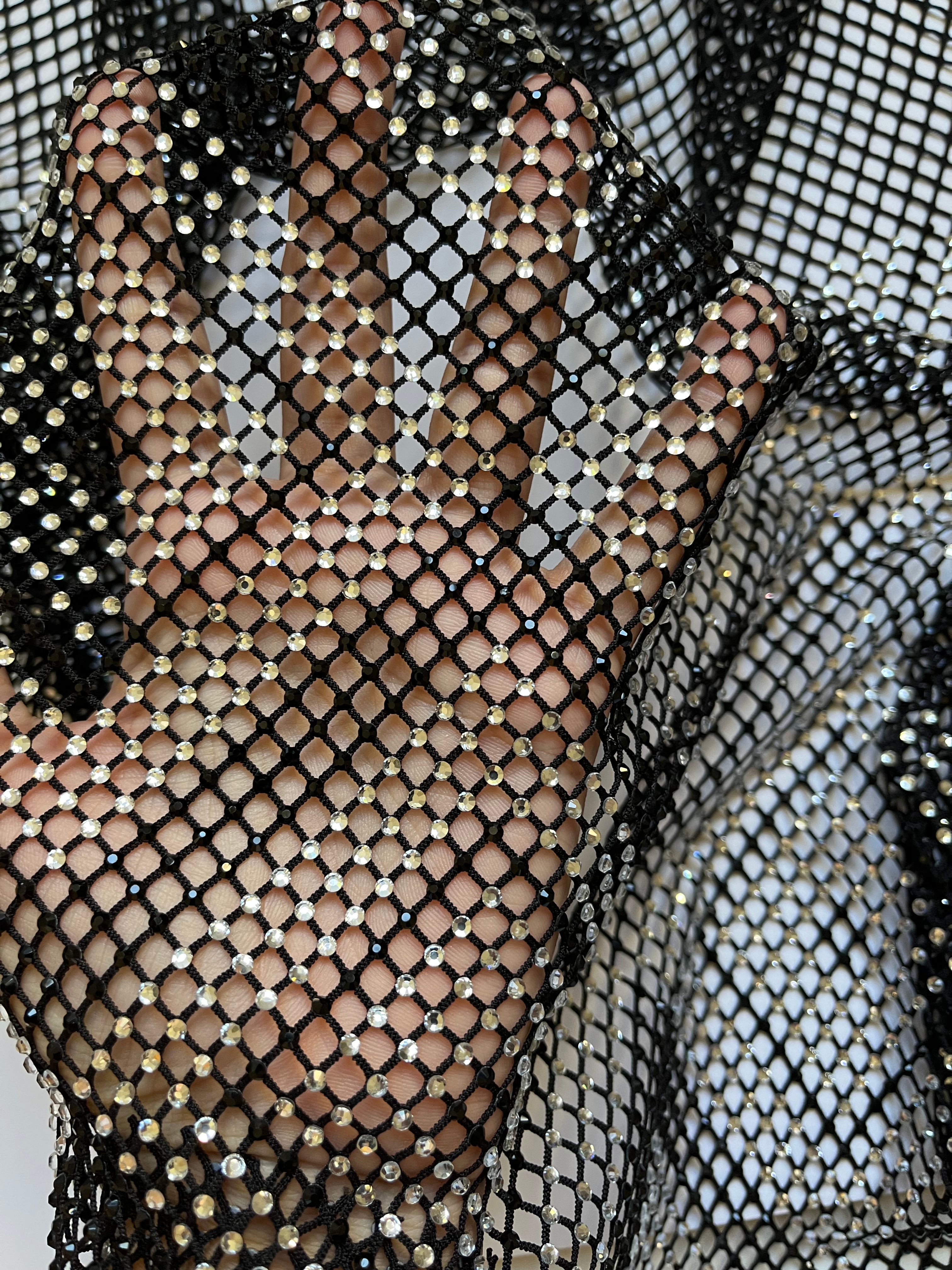 crystal rhinestone fishnet stretchable swarovski fabric