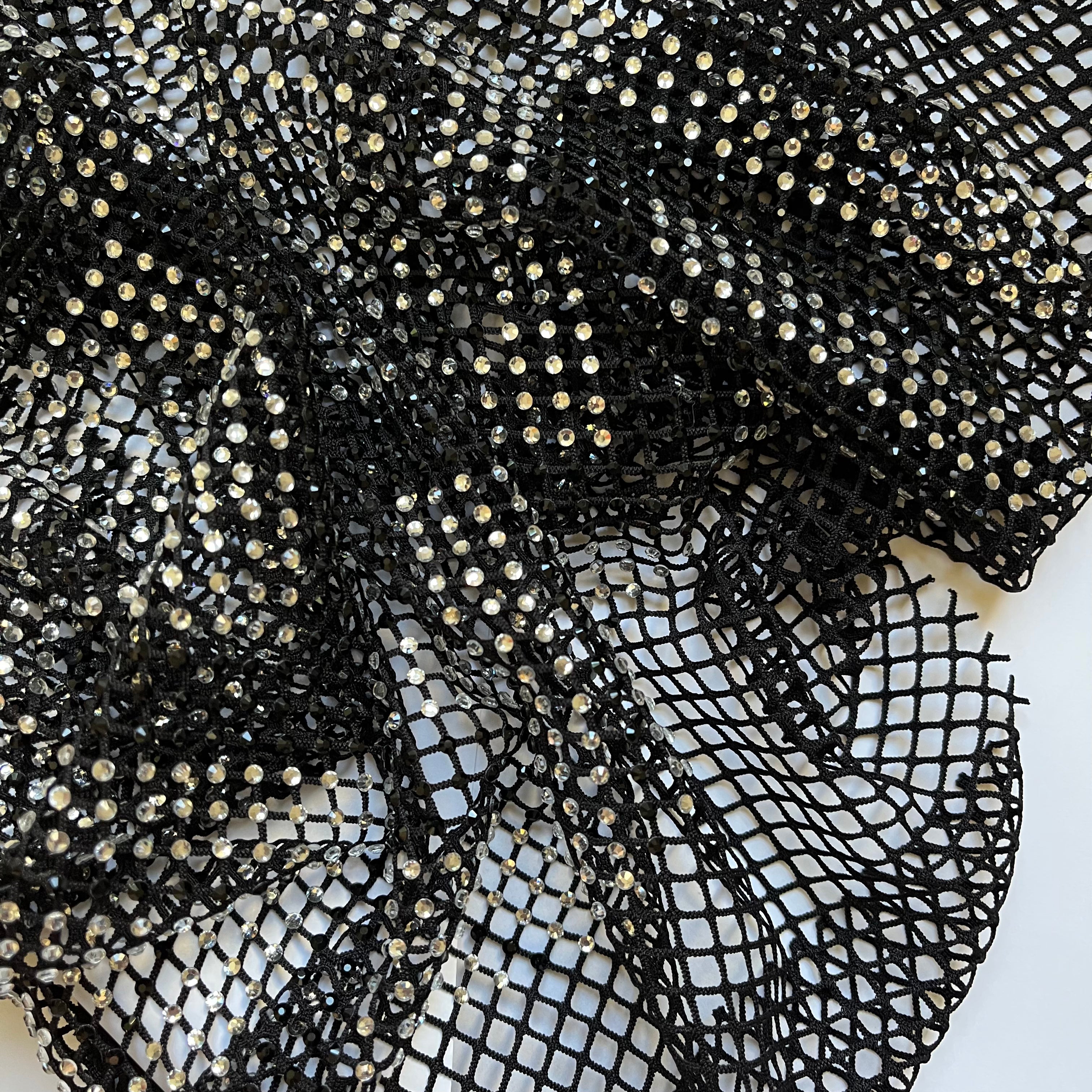 crystal rhinestone fishnet stretchable swarovski fabric