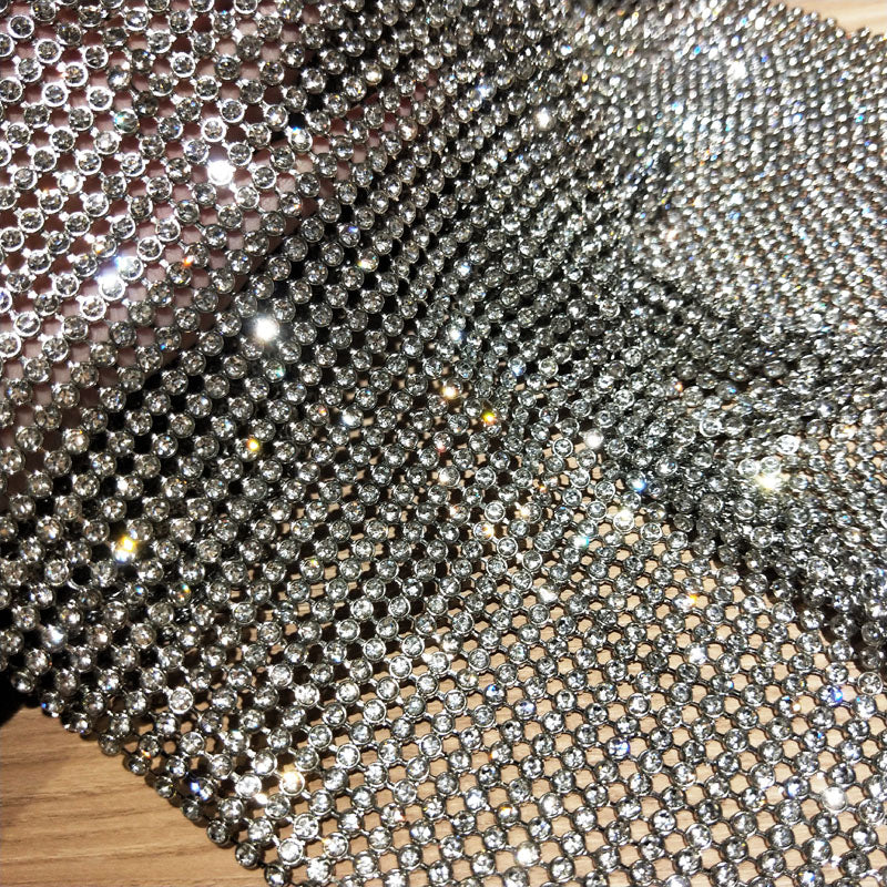 brass swarovski crystal mesh chainmail fabric