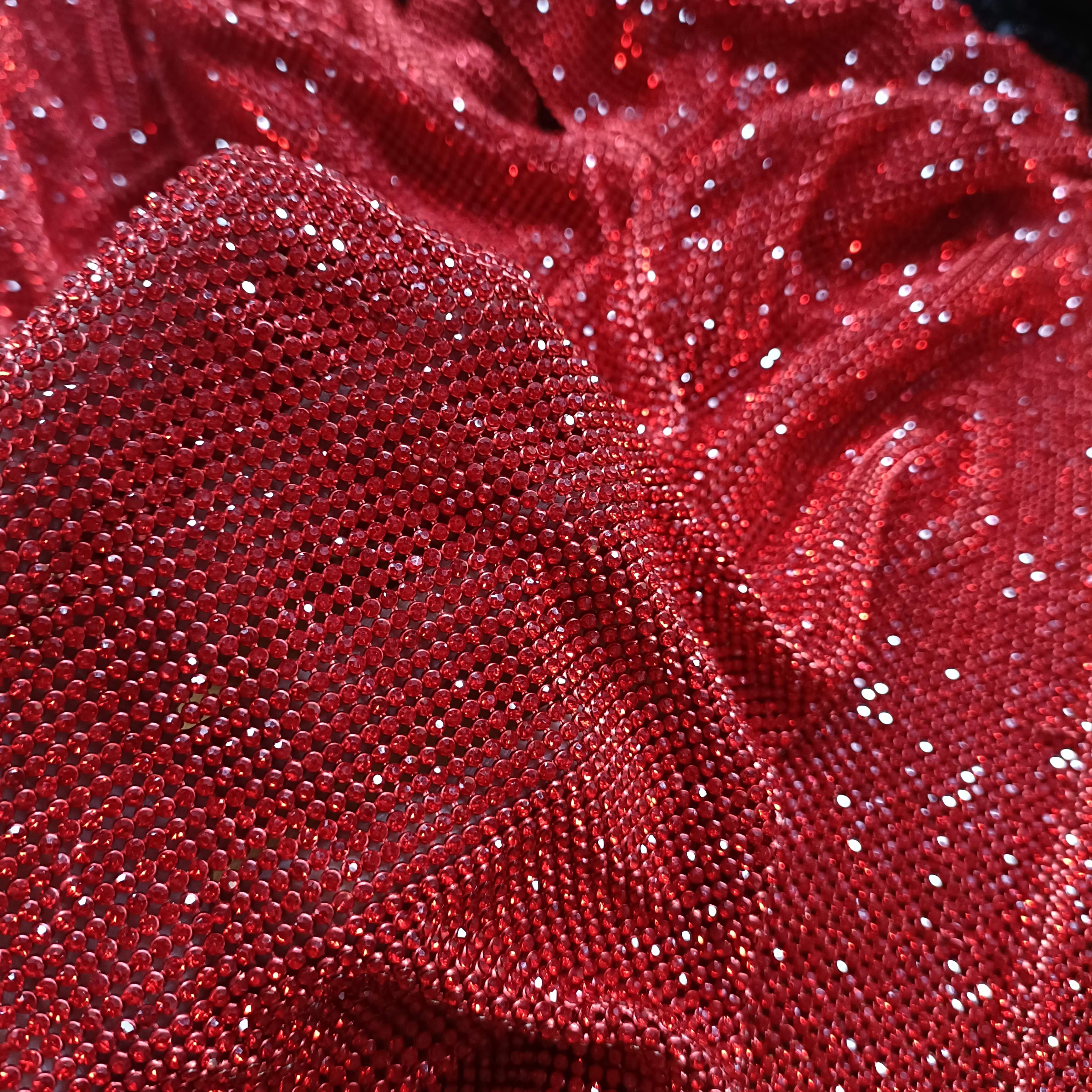 Siam Red High Quality Premium Crystal Mesh Chainmail Diamond Fabric For Dresses, Fashion and Accessories top