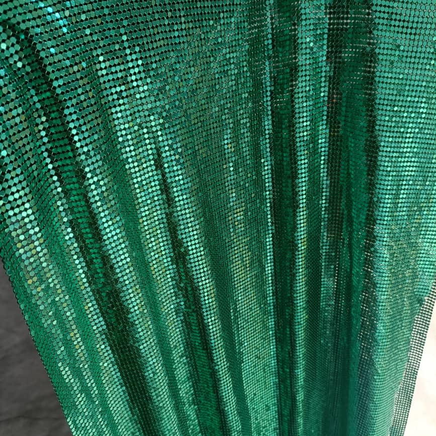 green metal mesh chainmail fabric