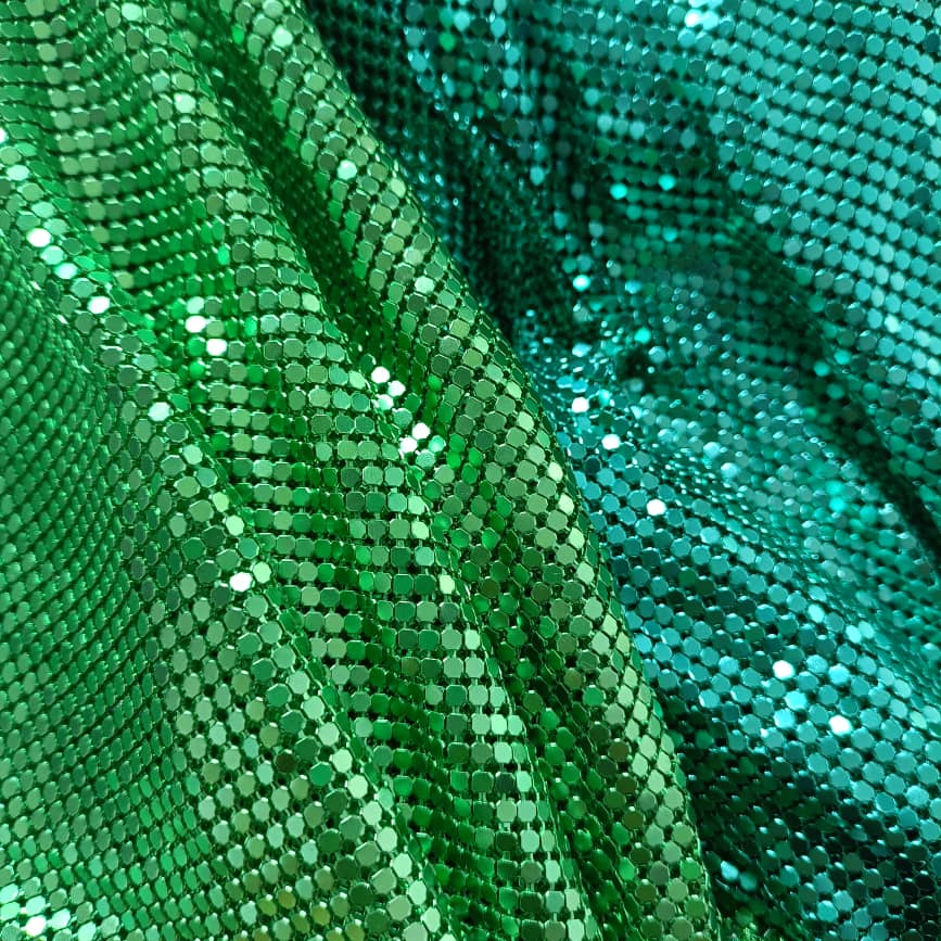 green metal mesh chainmail fabric